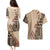 Bula Fiji Couples Matching Puletasi Dress and Hawaiian Shirt Tribal Masi Tapa - Beige LT7 - Polynesian Pride