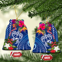 Guam Christmas Ceramic Ornament Turtle Mix Tapa Felis Pasgua LT7 Bell Flake Blue - Polynesian Pride
