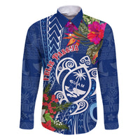 Guam Christmas Family Matching Puletasi Dress and Hawaiian Shirt Turtle Mix Tapa Felis Pasgua LT7 Dad's Shirt - Long Sleeve Blue - Polynesian Pride