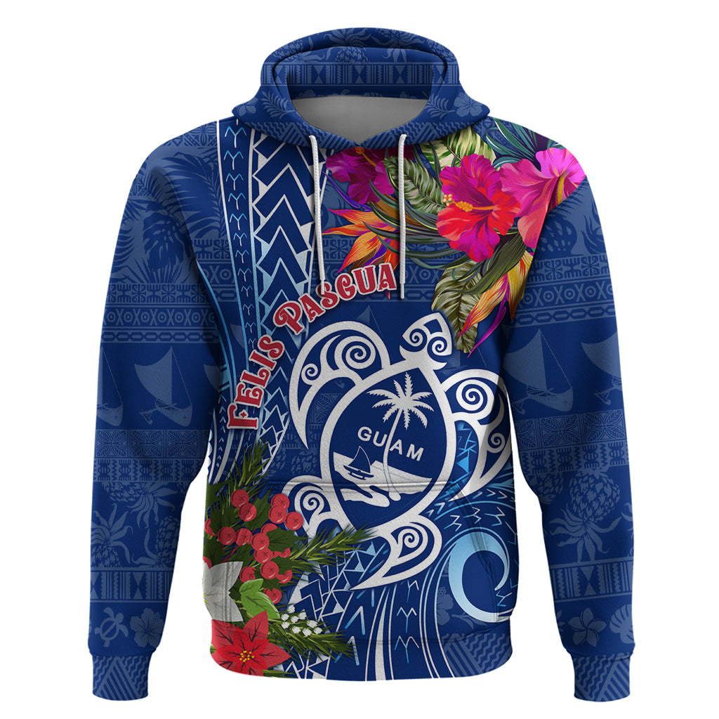 Guam Christmas Hoodie Turtle Mix Tapa Felis Pasgua LT7 Pullover Hoodie Blue - Polynesian Pride