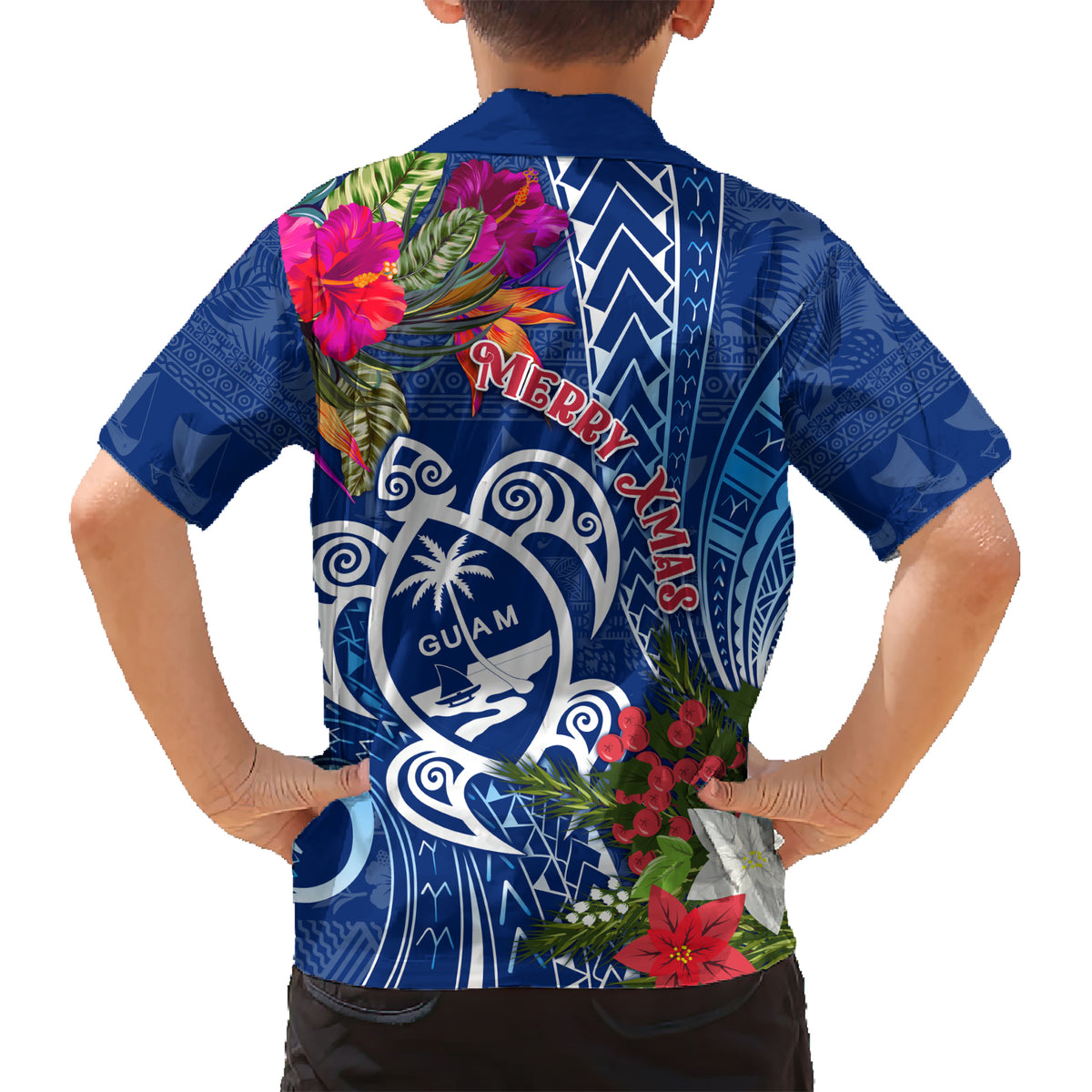 Guam Christmas Kid Hawaiian Shirt Turtle Mix Tapa Felis Pasgua LT7 - Polynesian Pride