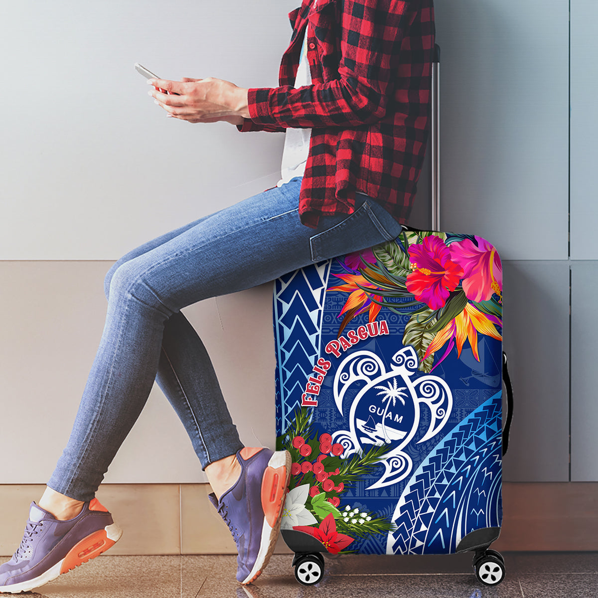 Guam Christmas Luggage Cover Turtle Mix Tapa Felis Pasgua LT7 - Polynesian Pride