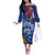 Guam Christmas Off The Shoulder Long Sleeve Dress Turtle Mix Tapa Felis Pasgua LT7 Women Blue - Polynesian Pride