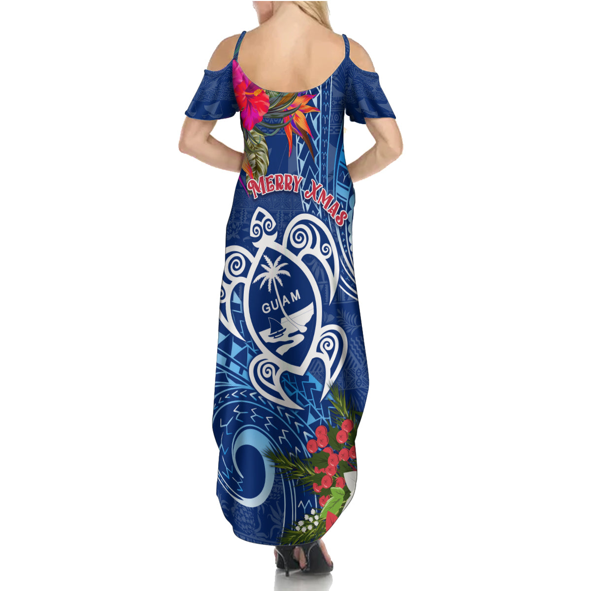 Guam Christmas Summer Maxi Dress Turtle Mix Tapa Felis Pasgua LT7 - Polynesian Pride