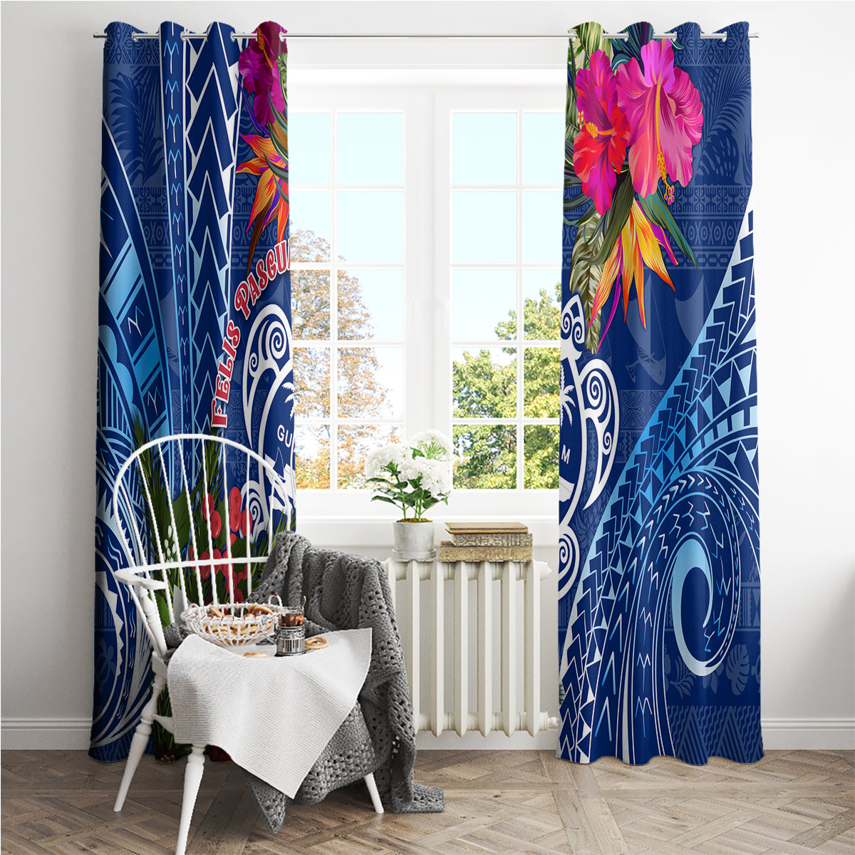 Guam Christmas Window Curtain Turtle Mix Tapa Felis Pasgua LT7 - Polynesian Pride