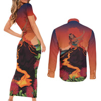 Hawaii Kilauea Volcano Couples Matching Short Sleeve Bodycon Dress and Long Sleeve Button Shirt Pele Goddess