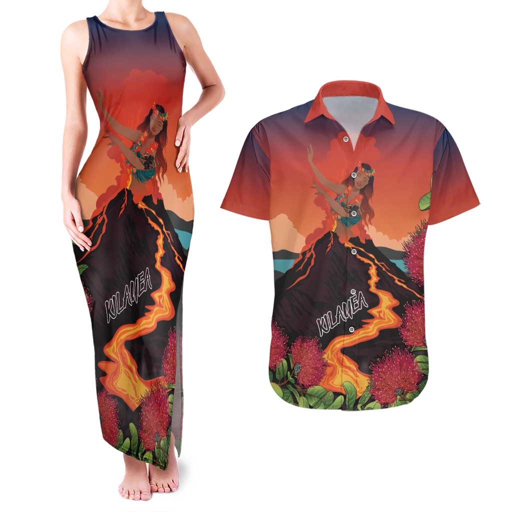 Hawaii Kilauea Volcano Couples Matching Tank Maxi Dress and Hawaiian Shirt Pele Goddess