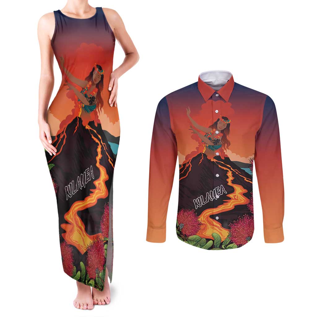 Hawaii Kilauea Volcano Couples Matching Tank Maxi Dress and Long Sleeve Button Shirt Pele Goddess