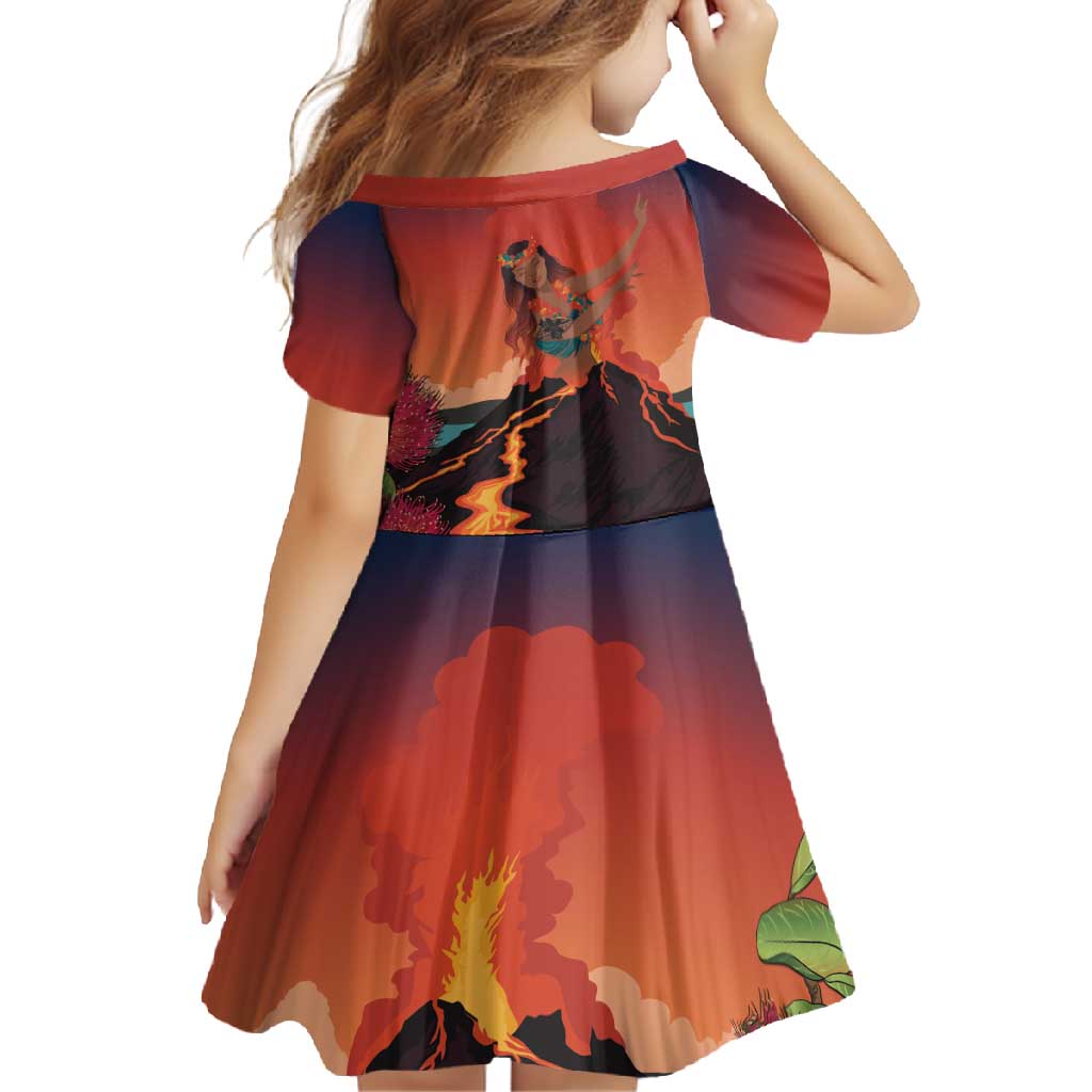 Hawaii Kilauea Volcano Family Matching Long Sleeve Bodycon Dress and Hawaiian Shirt Pele Goddess