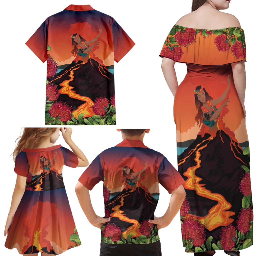 Hawaii Kilauea Volcano Family Matching Off Shoulder Maxi Dress and Hawaiian Shirt Pele Goddess