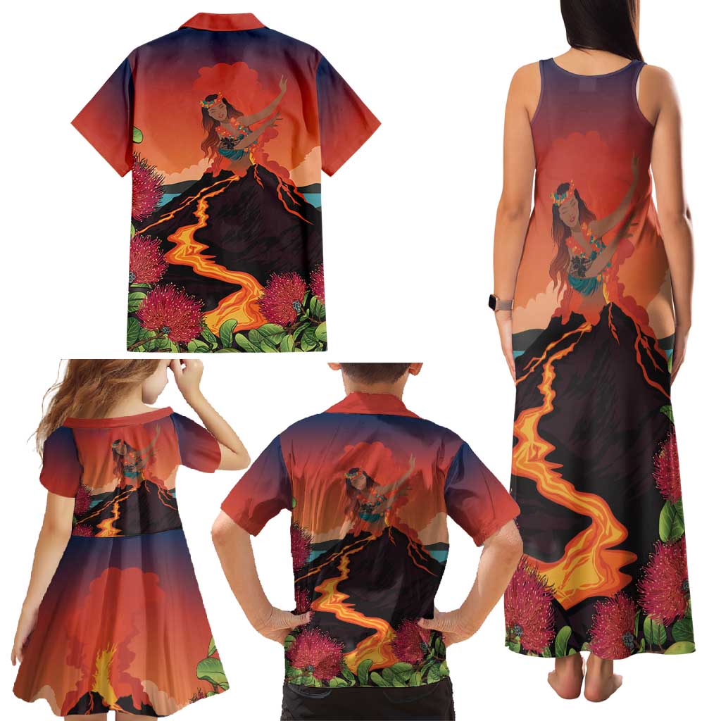 Hawaii Kilauea Volcano Family Matching Tank Maxi Dress and Hawaiian Shirt Pele Goddess