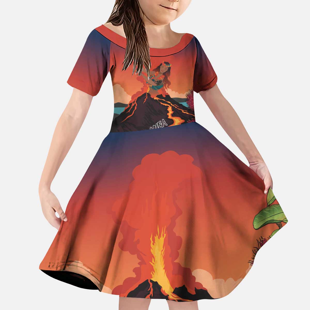 Hawaii Kilauea Volcano Kid Short Sleeve Dress Pele Goddess