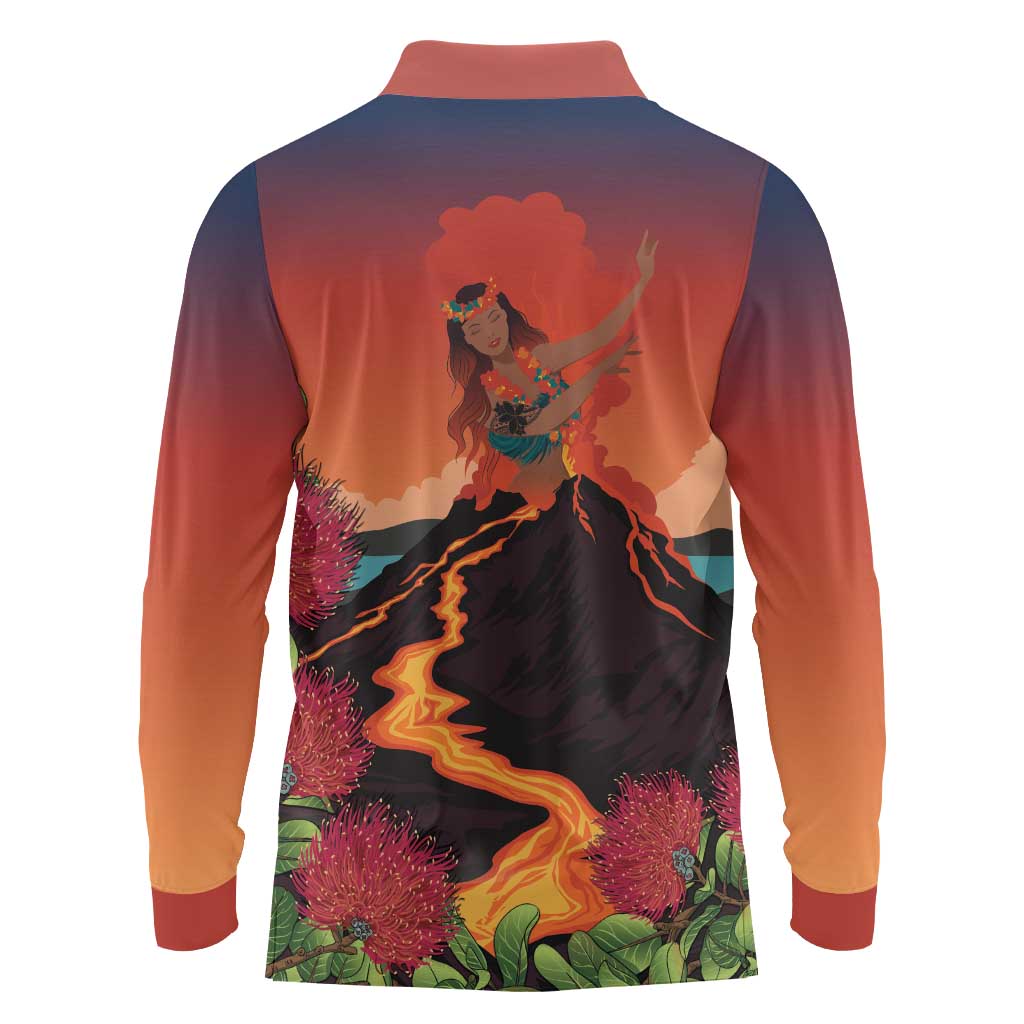 Hawaii Kilauea Volcano Long Sleeve Polo Shirt Pele Goddess LT7 - Polynesian Pride