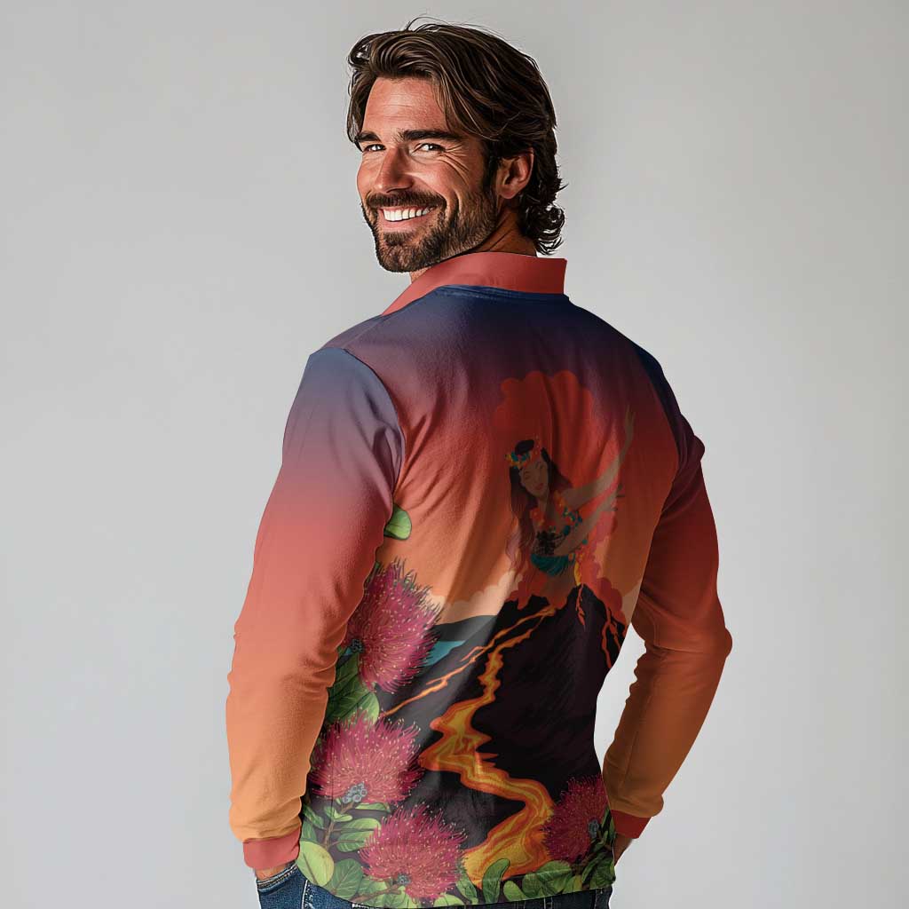 Hawaii Kilauea Volcano Long Sleeve Polo Shirt Pele Goddess LT7 - Polynesian Pride