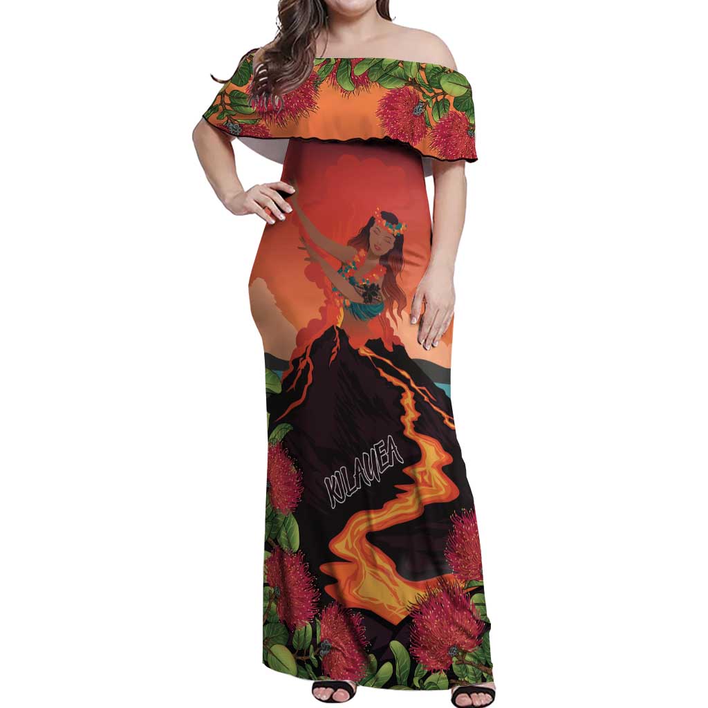 Hawaii Kilauea Volcano Off Shoulder Maxi Dress Pele Goddess