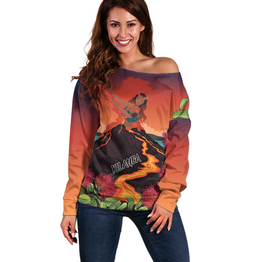 Hawaii Kilauea Volcano Off Shoulder Sweater Pele Goddess