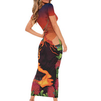 Hawaii Kilauea Volcano Short Sleeve Bodycon Dress Pele Goddess LT7 - Polynesian Pride
