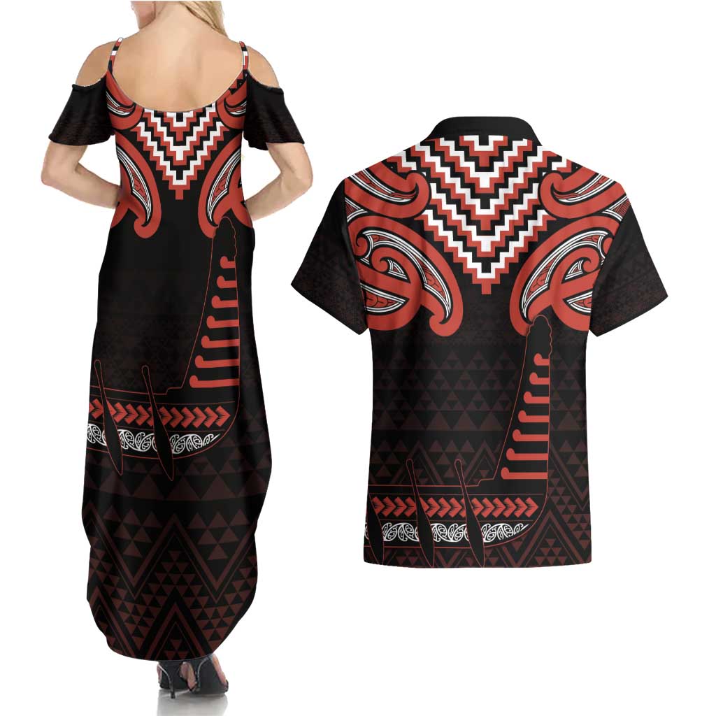 Maori Waitangi Couples Matching Summer Maxi Dress and Hawaiian Shirt Kotahitanga Poutama Mix Whakairo LT7 - Polynesian Pride