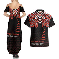 Maori Waitangi Couples Matching Summer Maxi Dress and Hawaiian Shirt Kotahitanga Poutama Mix Whakairo LT7 - Polynesian Pride