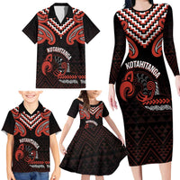 Maori Waitangi Family Matching Long Sleeve Bodycon Dress and Hawaiian Shirt Kotahitanga Poutama Mix Whakairo LT7 - Polynesian Pride