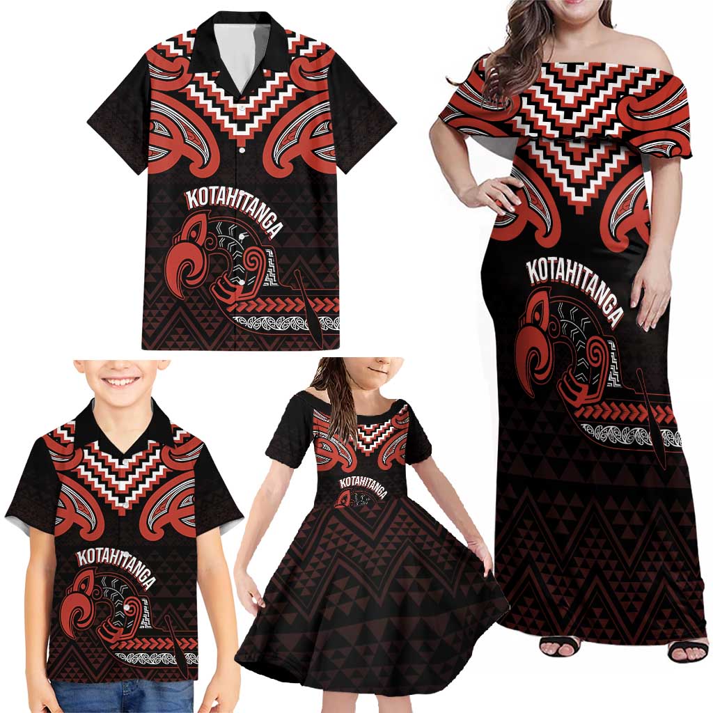 Maori Waitangi Family Matching Off Shoulder Maxi Dress and Hawaiian Shirt Kotahitanga Poutama Mix Whakairo LT7 - Polynesian Pride