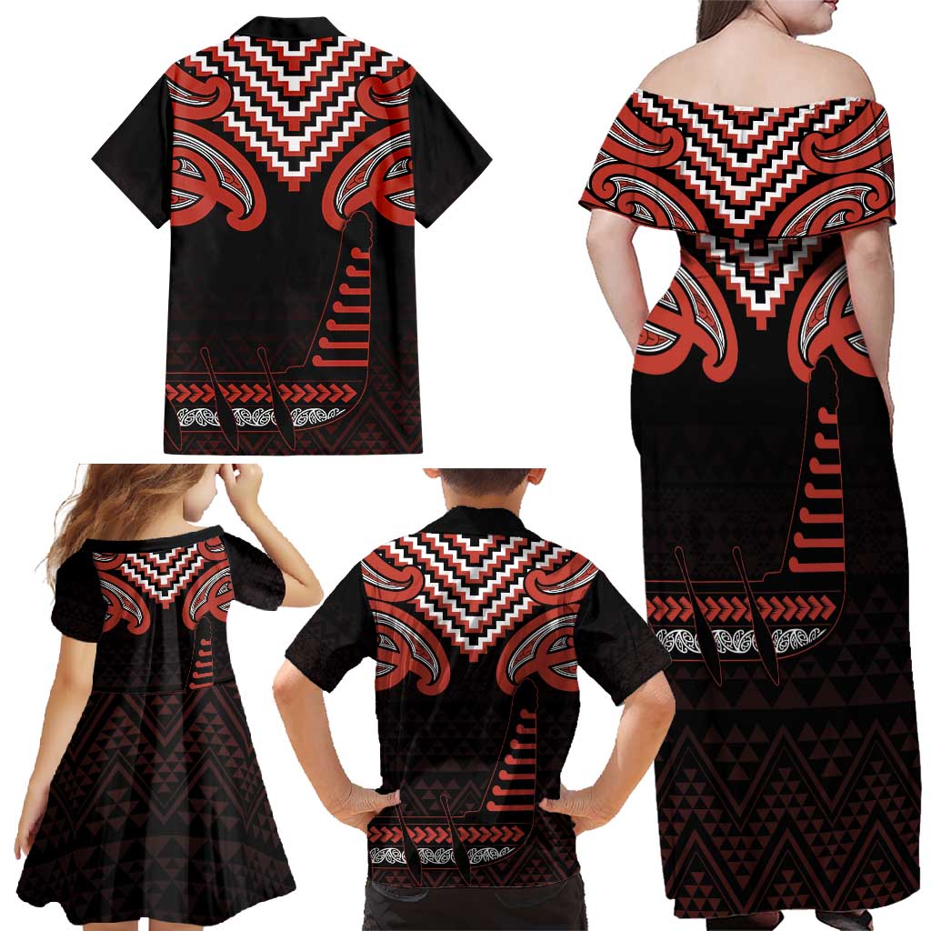 Maori Waitangi Family Matching Off Shoulder Maxi Dress and Hawaiian Shirt Kotahitanga Poutama Mix Whakairo LT7 - Polynesian Pride