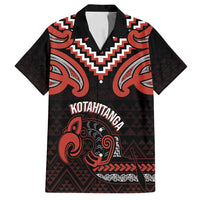 Maori Waitangi Family Matching Off Shoulder Maxi Dress and Hawaiian Shirt Kotahitanga Poutama Mix Whakairo LT7 Dad's Shirt - Short Sleeve Black - Polynesian Pride