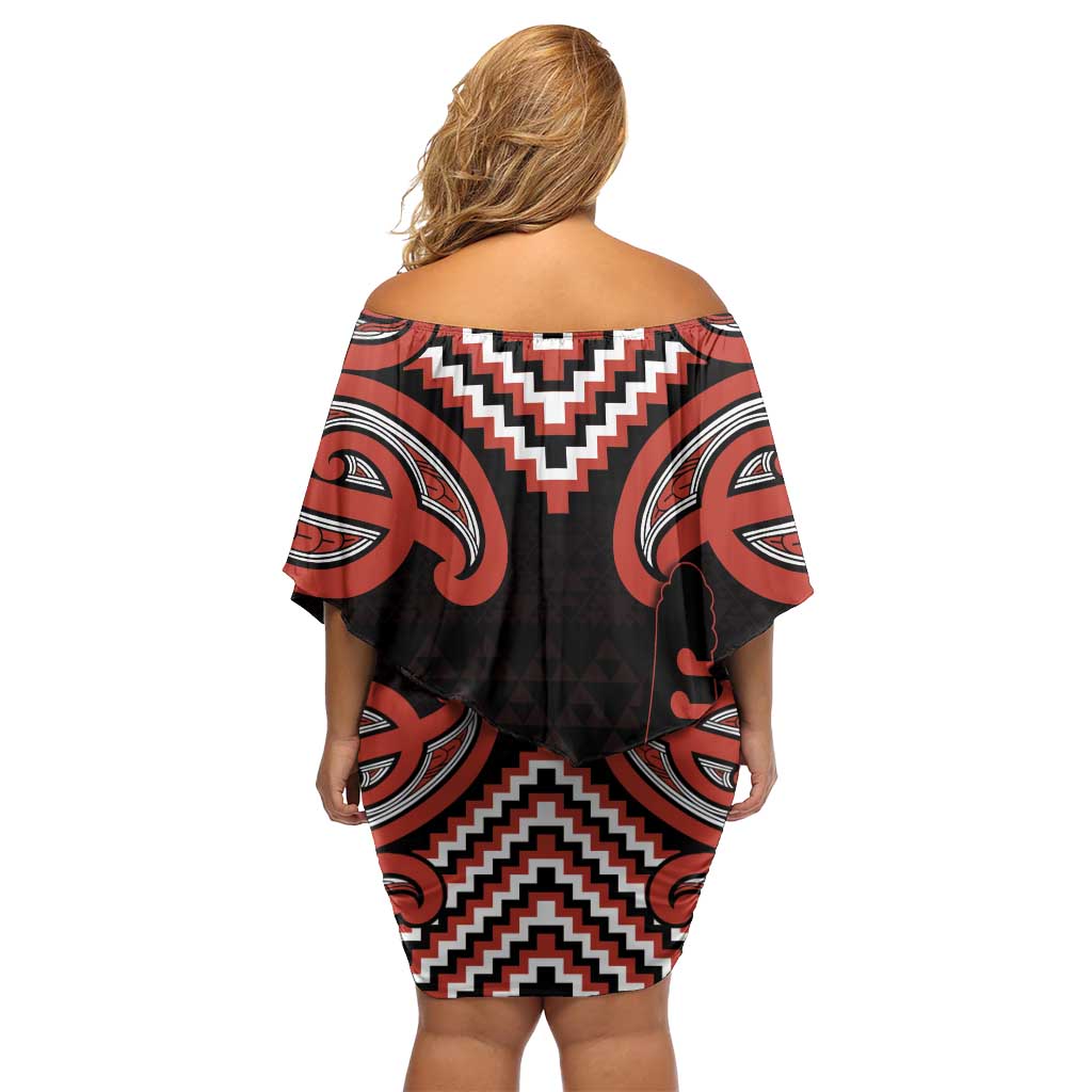 Maori Waitangi Family Matching Off Shoulder Short Dress and Hawaiian Shirt Kotahitanga Poutama Mix Whakairo LT7 - Polynesian Pride