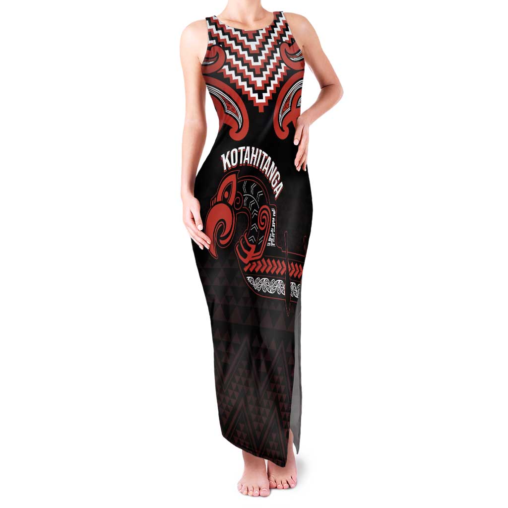 Maori Waitangi Family Matching Tank Maxi Dress and Hawaiian Shirt Kotahitanga Poutama Mix Whakairo LT7 Mom's Dress Black - Polynesian Pride