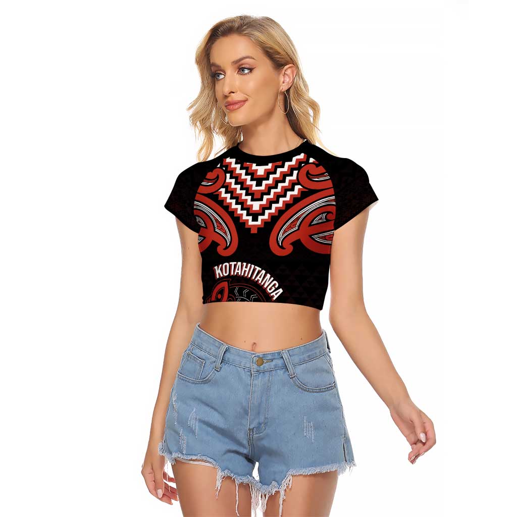 Maori Waitangi Raglan Cropped T Shirt Kotahitanga Poutama Mix Whakairo - Polynesian Pride