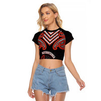 Maori Waitangi Raglan Cropped T Shirt Kotahitanga Poutama Mix Whakairo - Polynesian Pride