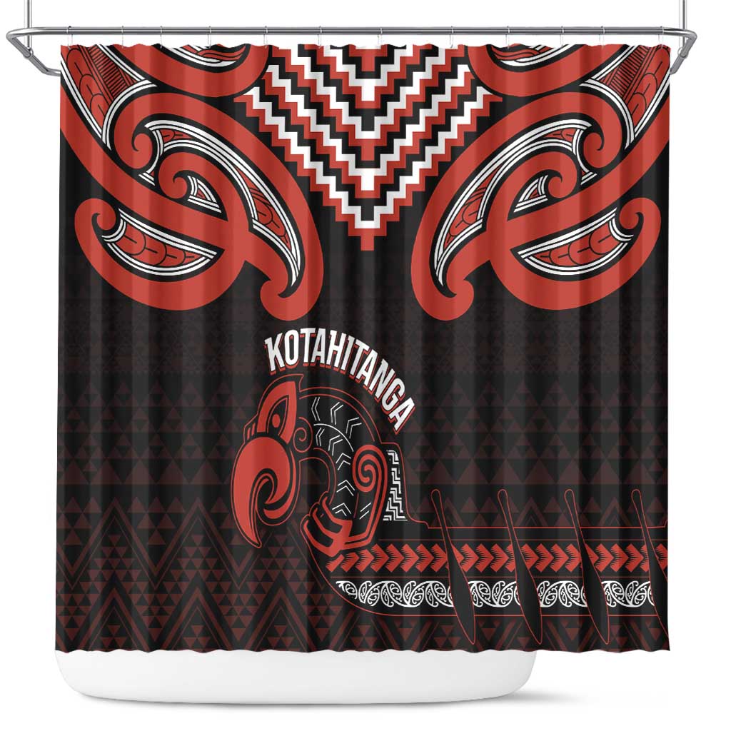 Maori Waitangi Shower Curtain Kotahitanga Poutama Mix Whakairo LT7 Black - Polynesian Pride