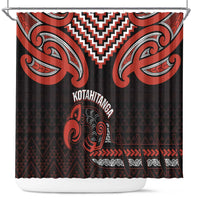 Maori Waitangi Shower Curtain Kotahitanga Poutama Mix Whakairo LT7 Black - Polynesian Pride