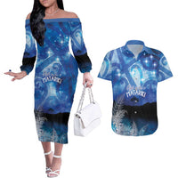 NZ Maori Matariki Scenery Couples Matching Off The Shoulder Long Sleeve Dress and Hawaiian Shirt Galaxy Sky LT7 Galaxy - Polynesian Pride