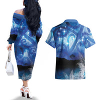 NZ Maori Matariki Scenery Couples Matching Off The Shoulder Long Sleeve Dress and Hawaiian Shirt Galaxy Sky LT7 - Polynesian Pride