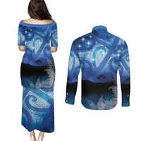 NZ Maori Matariki Scenery Couples Matching Puletasi and Long Sleeve Button Shirt Galaxy Sky