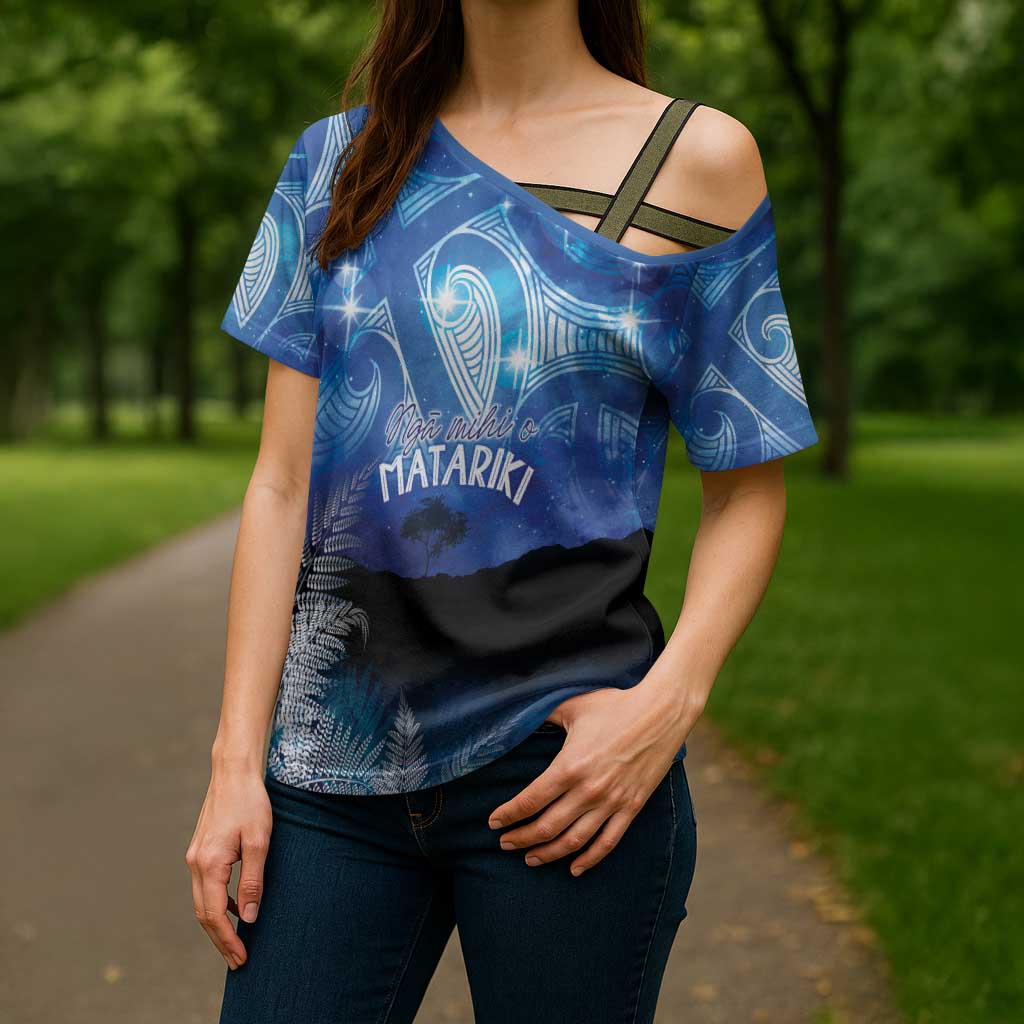 NZ Maori Matariki Scenery Cross Shoulder Shirt Galaxy Sky