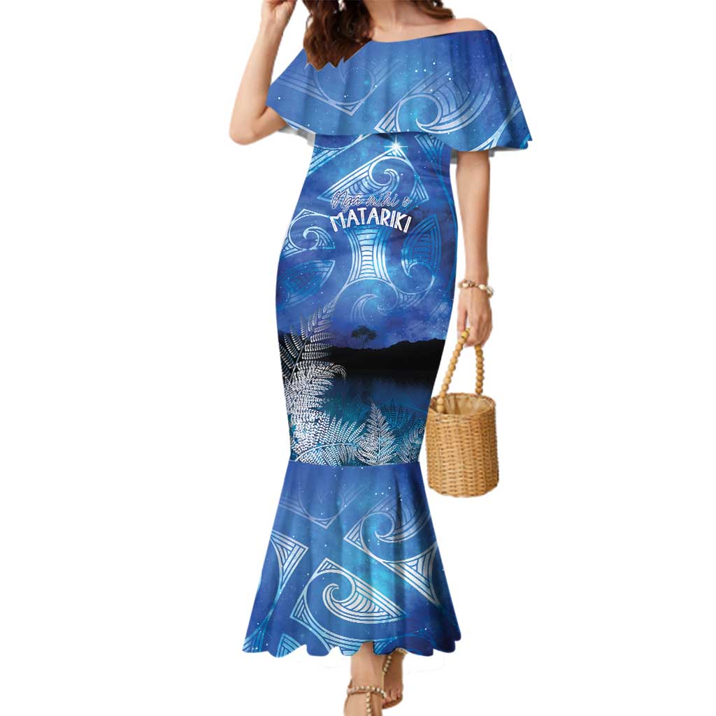 NZ Maori Matariki Scenery Family Matching Mermaid Dress and Hawaiian Shirt Galaxy Sky LT7 Mom's Dress Galaxy - Polynesian Pride