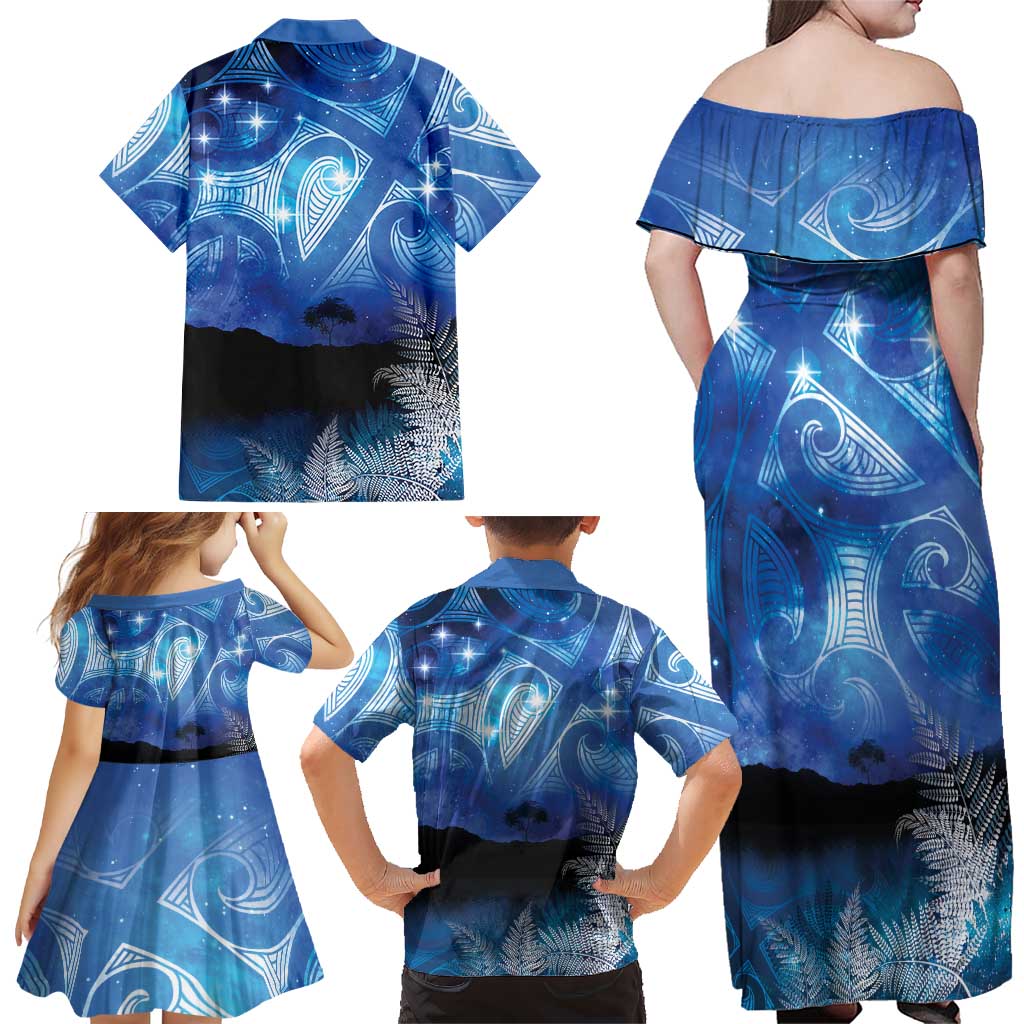 NZ Maori Matariki Scenery Family Matching Off Shoulder Maxi Dress and Hawaiian Shirt Galaxy Sky