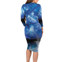 NZ Maori Matariki Scenery Long Sleeve Bodycon Dress Galaxy Sky