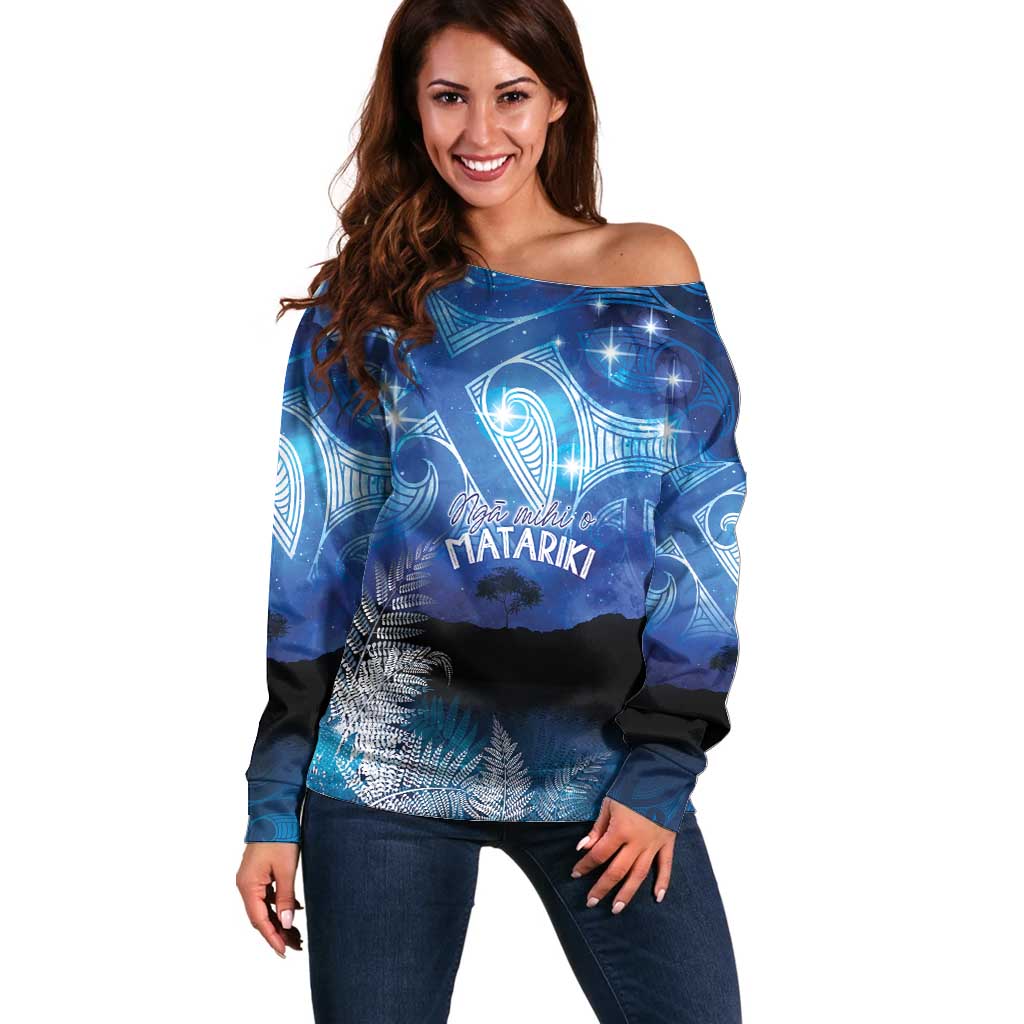 NZ Maori Matariki Scenery Off Shoulder Sweater Galaxy Sky