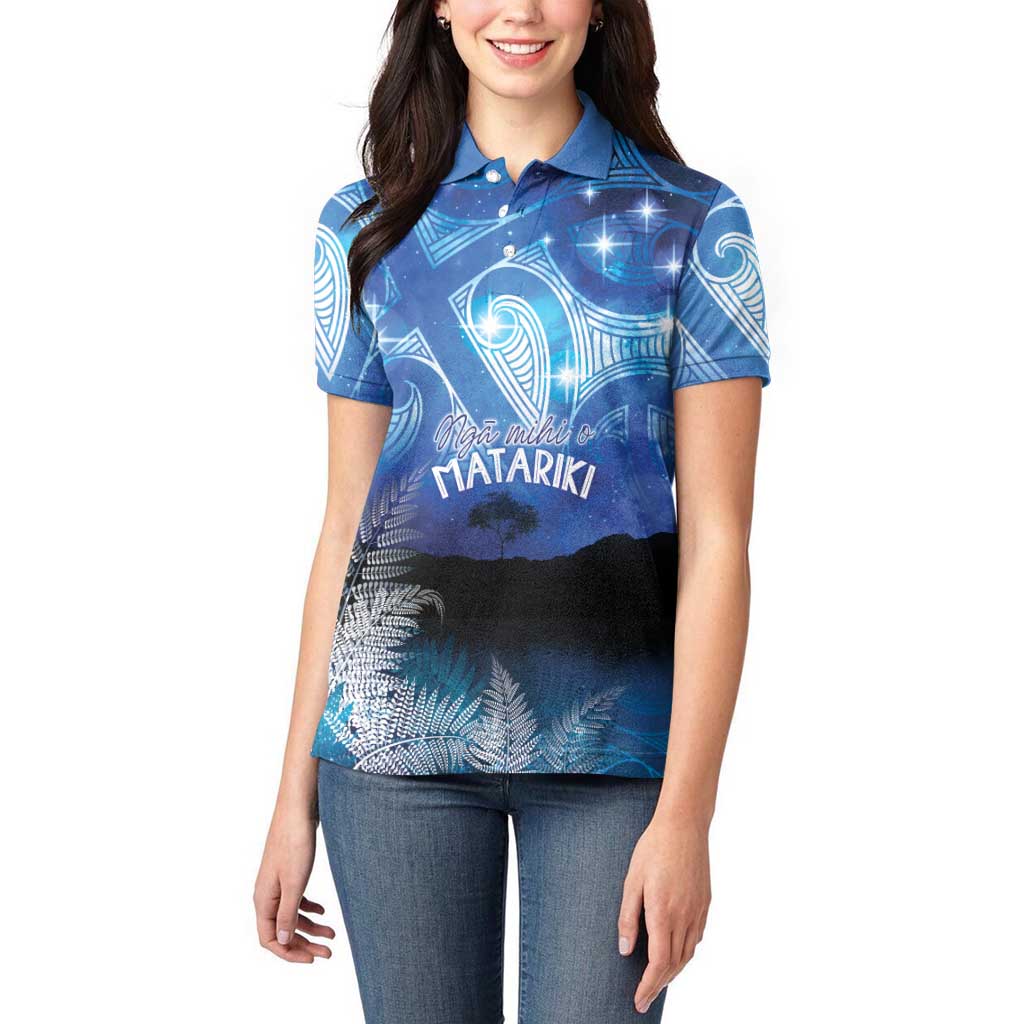 NZ Maori Matariki Scenery Women Polo Shirt Galaxy Sky