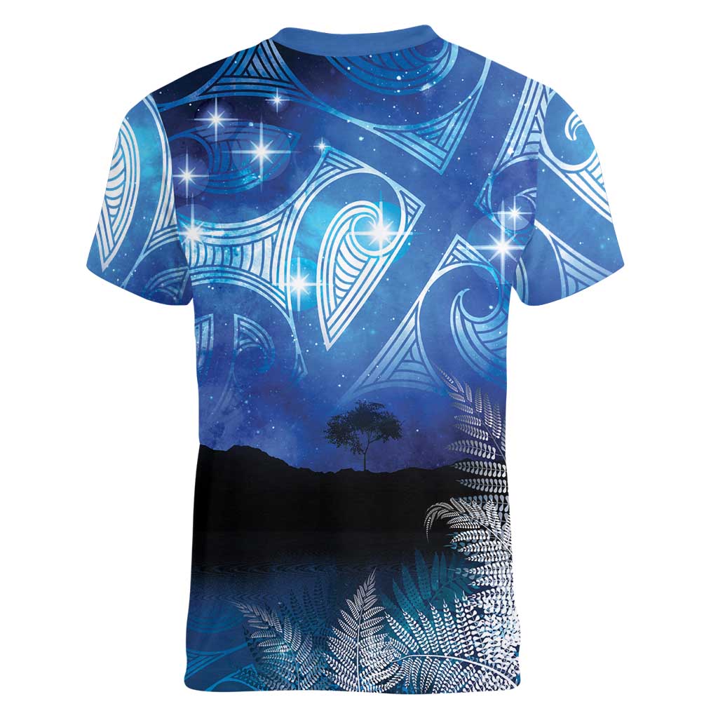 NZ Maori Matariki Scenery Women V-Neck T-Shirt Galaxy Sky