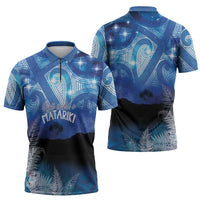NZ Maori Matariki Scenery Zipper Polo Shirt Galaxy Sky
