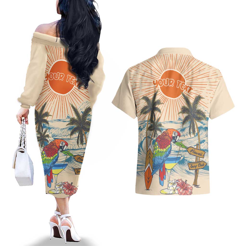 Personalized Christmas In July - Hawaii Retro Couples Matching Off The Shoulder Long Sleeve Dress and Hawaiian Shirt Lost In Parrot-dise LT7 - Polynesian Pride