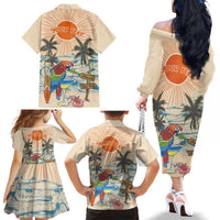 Personalized Christmas In July - Hawaii Retro Family Matching Off The Shoulder Long Sleeve Dress and Hawaiian Shirt Lost In Parrot-dise LT7 - Polynesian Pride