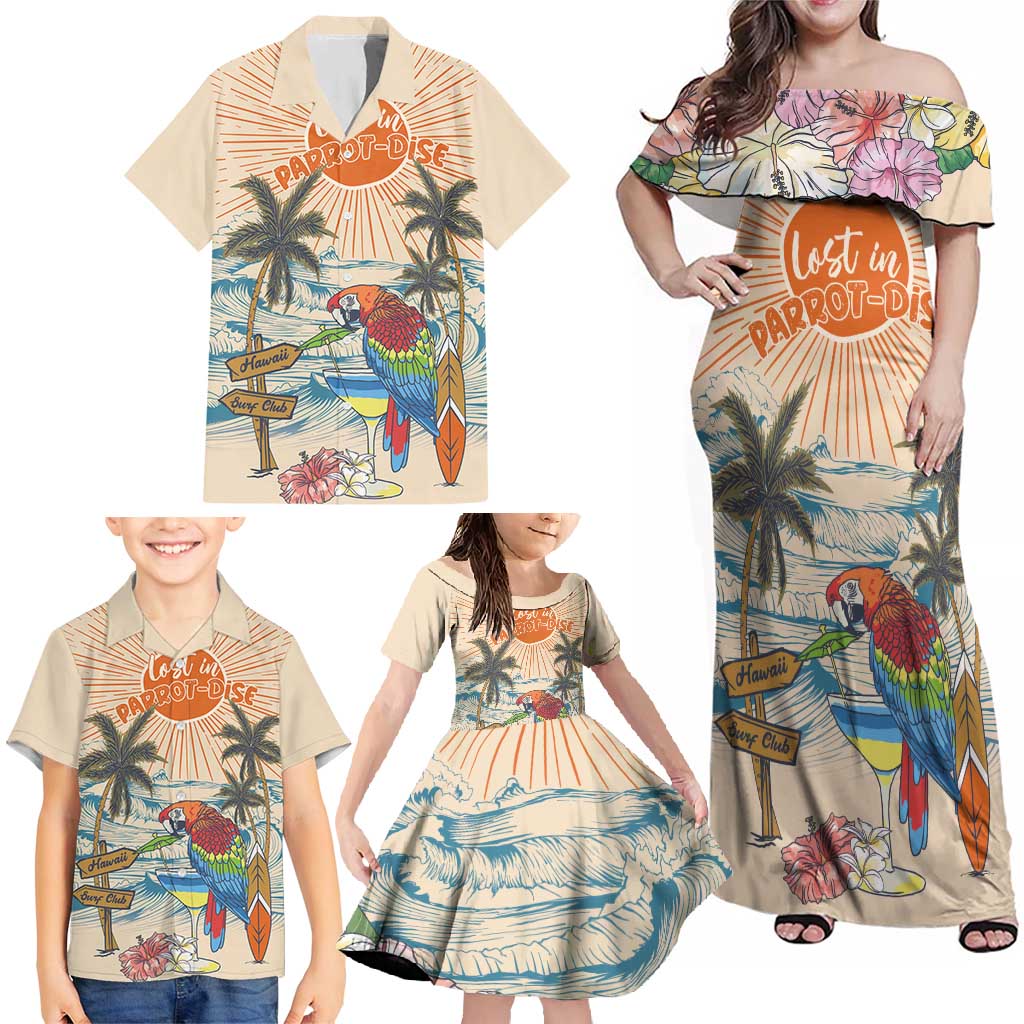 Personalized Christmas In July - Hawaii Retro Family Matching Off Shoulder Maxi Dress and Hawaiian Shirt Lost In Parrot-dise LT7 - Polynesian Pride