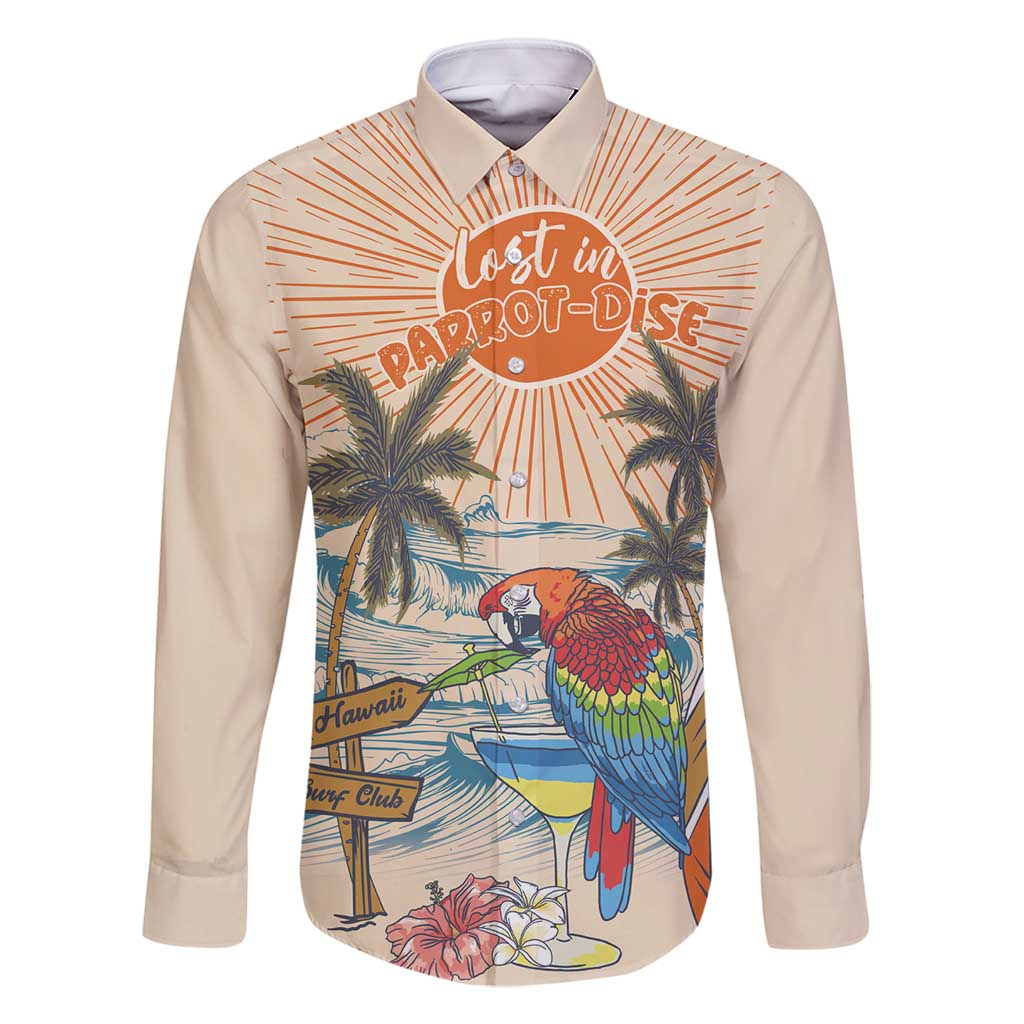 Personalized Christmas In July - Hawaii Retro Family Matching Summer Maxi Dress and Hawaiian Shirt Lost In Parrot-dise LT7 Dad's Shirt - Long Sleeve Beige - Polynesian Pride