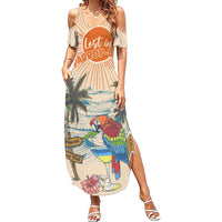 Personalized Christmas In July - Hawaii Retro Family Matching Summer Maxi Dress and Hawaiian Shirt Lost In Parrot-dise LT7 Mom's Dress Beige - Polynesian Pride