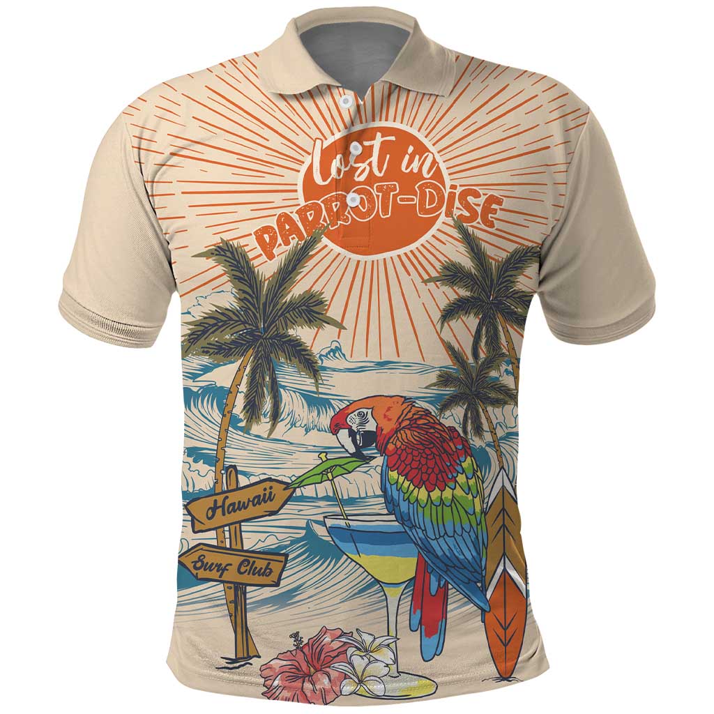Personalized Christmas In July - Hawaii Retro Polo Shirt Lost In Parrot-dise